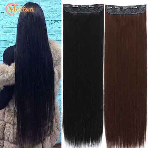 MEIFAN100cm largo recto Natural piezas falsas de cabello 5-Clips en la extensión del cabello resistente al calor sintético negro marrón peluca ► Foto 1/6