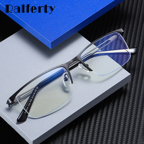 Ralferty de los hombres de calidad marcos para gafas hombre Anti-Glare azul luz gafas para computadora rectángulo de Metal óptico gafas de Marco D5916 ► Foto 1/6