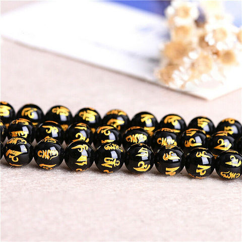 50/100 Uds Buda encantos de perlas sueltas de Color negro con talla DRAGÓN dorado chino Pixiu para pulsera de la joyería de bricolaje, hacer 8mm-14mm ► Foto 1/6