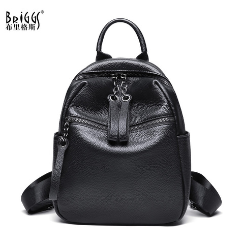 Bribrigs-Mochila De cuero genuino para mujer, morral escolar pequeño negro para chicas adolescentes, bolso de viaje, Bolsas femeninas ► Foto 1/6