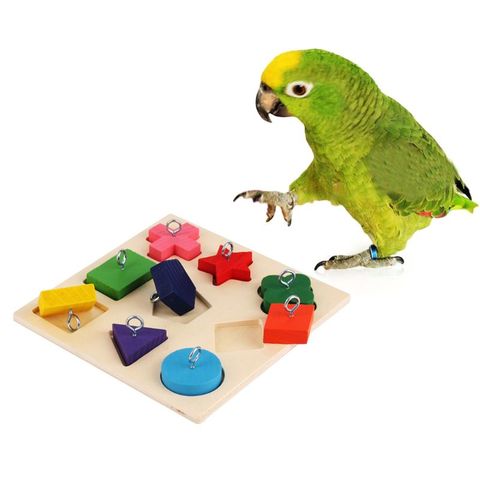 Juguetes Educativos para mascotas, adiestramiento interactivo de pájaros loros, juguetes de bloques de madera coloridos, suministros para pájaros C42 ► Foto 1/6