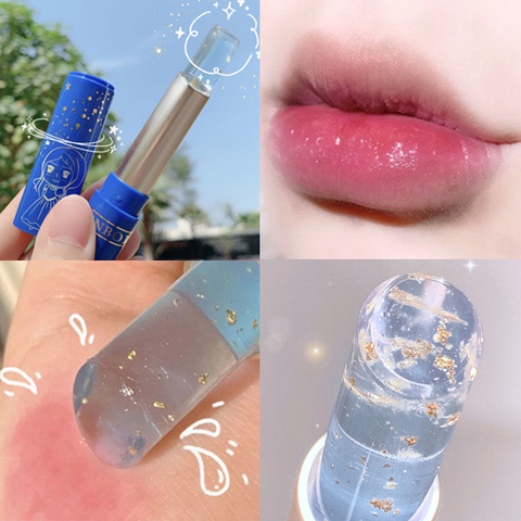 1 Uds de la hoja de oro de labio de gelatina bálsamo temperatura cambiando de Color nutritiva maquillaje lápiz labial de larga duración crema hidratante cuidado de los labios bálsamo ► Foto 1/6