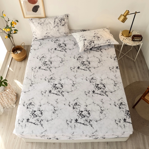 Bonenjoy-sábana ajustable para cama, 3 uds., estampado de mármol, Color blanco y negro, tamaño Queen, sábanas y fundas de almohada drap, 180x200 ► Foto 1/6