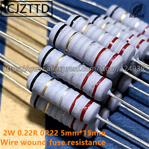 Nuevo 2W herida alambre fusible resistencia 2W 0.1R 0.15R 0.18R 0.22R 0.27R 5*15mm bobinado fusible Resistor5mm 15mm 0r1 0r15 0r18 0r22 0r27 ► Foto 1/4