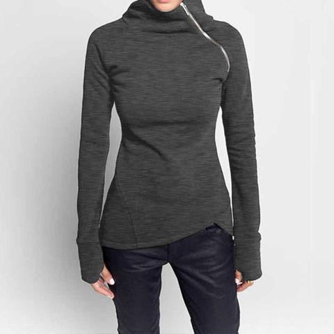 Sudaderas con capucha de manga larga para mujer, jerséis informales de color liso con cuello alto y cremallera, Tops irregulares para mujer, Jocoo Jolee primavera otoño 2022 ► Foto 1/4