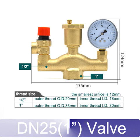 DN25-válvula de seguridad de latón para caldera, válvula reductora de presión automática con indicador, 1 