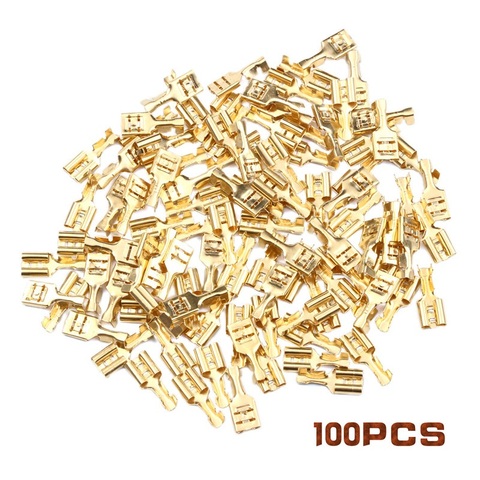 100 Uds mujer/hombre de terminales de crimpado/2,8/4,8mm/6,3mm conector de latón oro altavoz del coche eléctrico Alambre de conectores de engaste terminales ► Foto 1/6