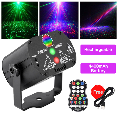 Mini Luz de Disco RGB DJ Láser LED etapa proyector rojo azul lámpara verde 60 PatternsUSB recargable boda cumpleaños fiesta DJ lámpara ► Foto 1/6