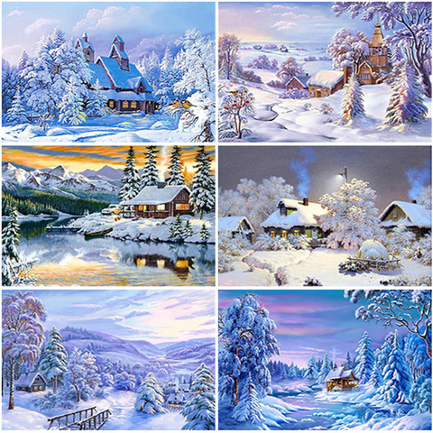 Pintura de diamante 5D DIY, cuadro de arte mosaico de paisaje con nieve invernal, bordado de diamantes de imitación cuadrados redondos ► Foto 1/6