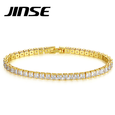 JINSE-pulsera de tenis de circonia cúbica para hombre y mujer, brazalete de tenis, Color dorado, cristal con diamantes, Bisutería ► Foto 1/6