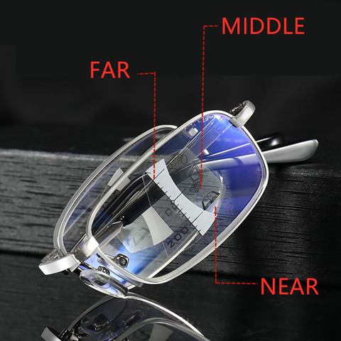Gafas de lectura plegables para hombres y mujeres, lentes de lectura antirayos azules, multifocales y graduales, plegables, ligeras, de enfoque automático, para presbicia ► Foto 1/6