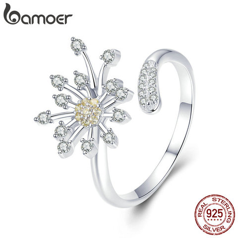 BAMOER-Anillos ajustables para mujer, de Plata de Ley 925 auténtica, diente de león floreciente, amor, CZ, joyería de compromiso de boda SCR471 ► Foto 1/6