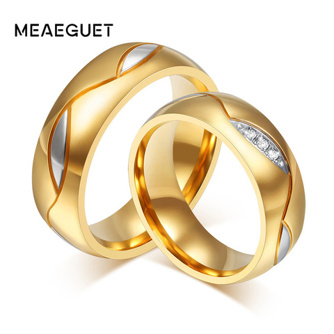 Anillos de pareja clásicos de Meaeguet para el anillo de boda de Zirconia cúbica de amante joyería de Anel de acero inoxidable de Color dorado ► Foto 1/6