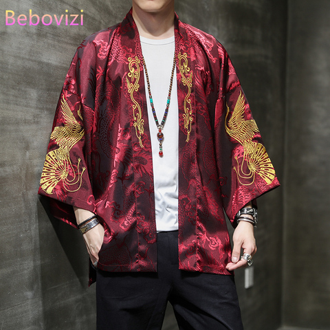 Yukata-Kimono de moda japonesa para hombres y mujeres, cárdigan blanco de primavera, rojo bordado, Yukata, Harajuku, Haori Obi, ropa asiática, 2022 ► Foto 1/6