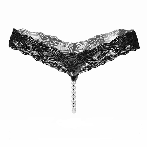 String Sexy ropa interior de encaje de las mujeres lazo trasero bragas mujeres G cadena T-Tanga Lencería transparente lindo con bragas con perlas nuevo ► Foto 1/6