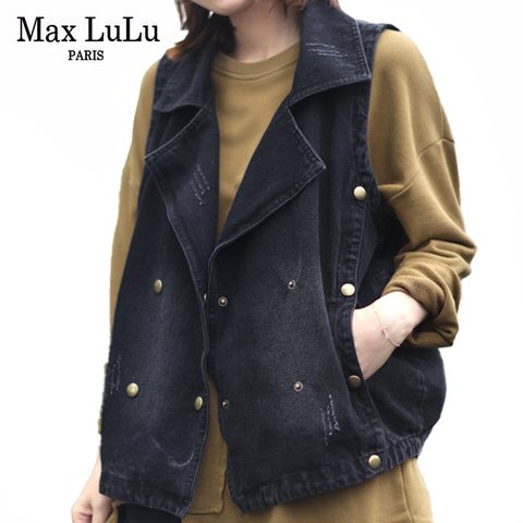 Max LuLu-abrigos de lujo para mujer, ropa Vintage de diseñador coreano para mujer, chalecos Vaqueros estampados, chaleco sin mangas negro 2022 ► Foto 1/6