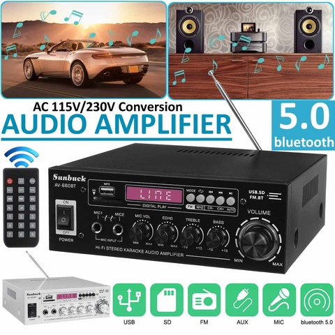 2 canales pantalla LED casa bluetooth amplificador Mini estéreo HiFi Casa de Poder teatro soporte amplificador de tarjeta de memoria USB FM Radio ► Foto 1/6