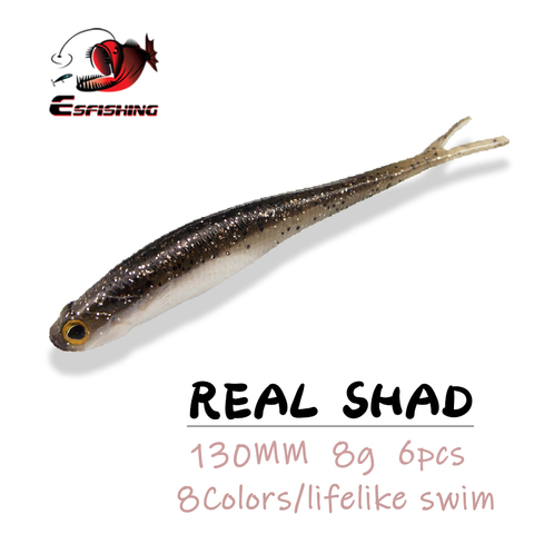 Esfishing-Señuelos de pesca sábalo Real, 6 uds., 130mm, señuelo de Jigging, señuelo blando de pesca, señuelo grande ► Foto 1/6