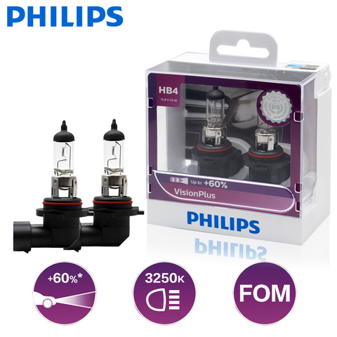 Philips-faros halógenos HB4 para coche, lámpara de cabeza de 12V, 55W, P22d, VisionPlus, 3250K, visión más brillante, hasta 60% de aumento, 9006VPS2, 2 uds. ► Foto 1/6