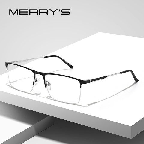 MERRYS diseño hombres Plaza marcos para gafas hombre medio óptico ultraligero de estilo de negocios miopía receta de aleación gafas S2008 ► Foto 1/6