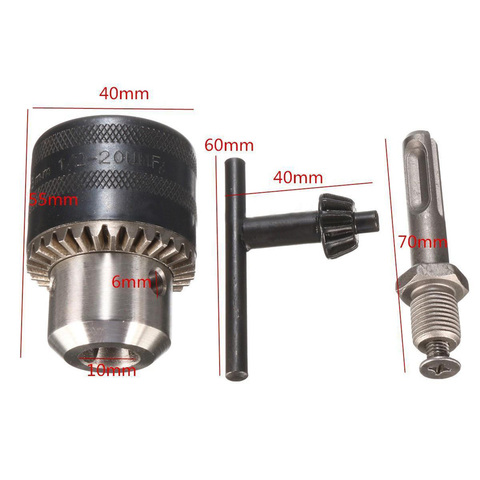 Adaptador de taladro rotatorio de martillo, mandril de Taladro de rosca de 1,5-13mm 1/2-20UNF, mandril de taladro eléctrico adaptador de mandril de taladro con vástago SDS Plus ► Foto 1/4