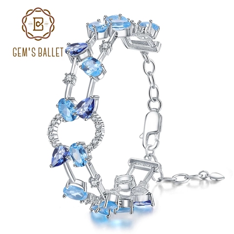 GEM'S BALLET-pulsera de cuarzo místico de Topacio azul cielo Natural para mujer, de Plata de Ley 925, Multicolor, joyería fina para fiesta ► Foto 1/6