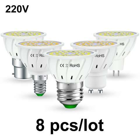 Bombilla para foco LED GU10 MR16, Bombilla para foco E14, 5W, 7W, 9W, E27, B22, Bombilla foco de LED de 220V, GU5.3, gu 10 2835, 8 Uds. ► Foto 1/6