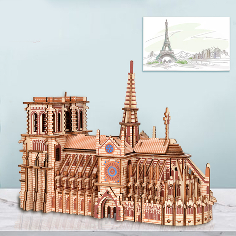 Rompecabezas de madera en 3D de Notre Dame para niños, juego de ensamblaje de madera con corte láser para la catedral de Notre Dame, juguetes educativos para niños con piezas de 239 Uds ► Foto 1/6