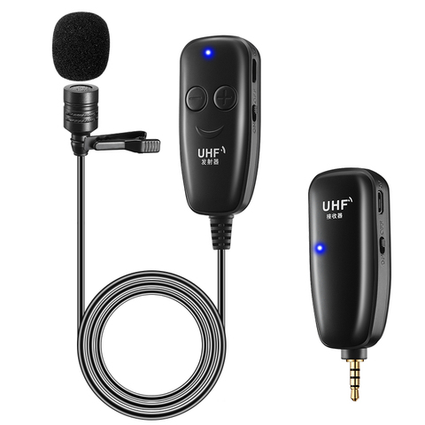 UHF-micrófono Lavalier inalámbrico, solapa de 50M, para entrevista de sonido HD, micrófono para grabación de voz, para iPhone, Android, DSLR ► Foto 1/6