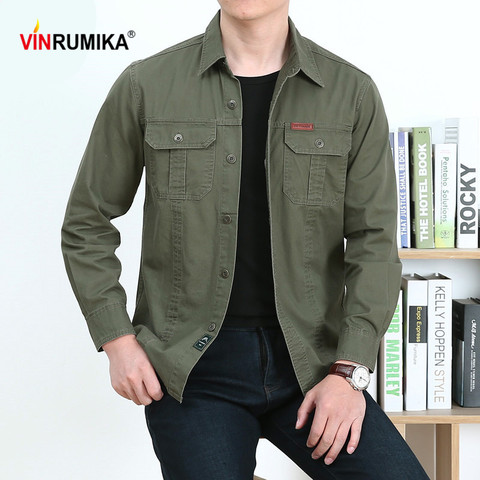 De gran tamaño M-6XL Europa de primavera de los hombres militares Casual de marca 100% de algodón Negro Azul camisa de manga larga otoño hombre Camiseta verde militar ► Foto 1/6