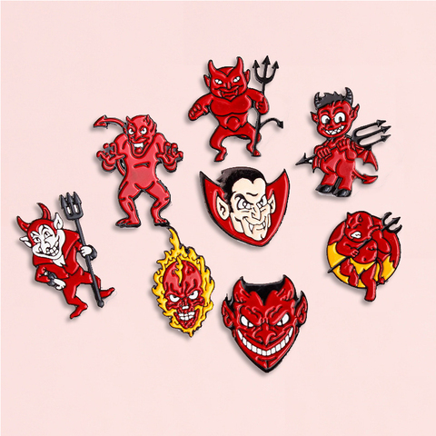 Hell Devil Imp-PIN esmaltado con cabeza de fuego roja, insignia de Vampire, broche, Camisa vaquera, mochila, regalo de joyería para amigos ► Foto 1/6