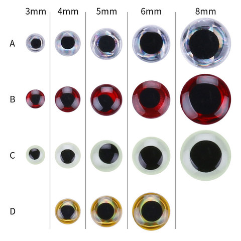 Señuelo de la pesca con mosca, simulación de ojos, pececillos, peces artificiales, aparejos holográficos, 3D, 3mm, 4mm, 5mm, 6mm, 8mm, 4 colores, 72 Uds.-154 Uds. ► Foto 1/6