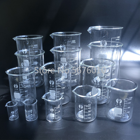 Vaso de vidrio de borosilicato, 1 Juego, todos los tamaños, experimento químico, equipo de laboratorio, taza de medición ► Foto 1/6