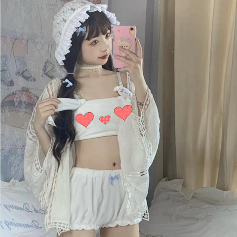 Pijama Kawaii de franela para chica conejito, Conjunto de Pijama de talla grande para dormitorio, ropa de dormir blanca y rosa, Pijama Sexy ► Foto 1/6