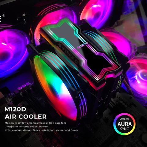 ALSEYE-enfriador de CPU M120D, iluminación RGB ajustable, 120mm, PWM, 4 pines, compatible con Aura de 5v-3 pines/RGB, tubo de calor de fusión, compatible con LGA1200 ► Foto 1/6