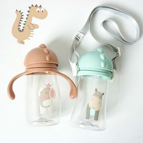 Botella de paja de agua potable con dibujos de animales para niños, Bola de gravedad, taza de bebé con correa para el hombro ► Foto 1/5