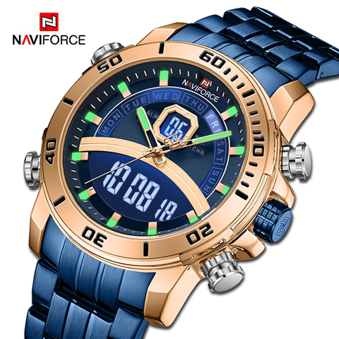 NAVIFORCE-relojes deportivos para hombre, cronógrafo Digital militar de cuarzo, de pulsera, resistente al agua, Masculino ► Foto 1/6