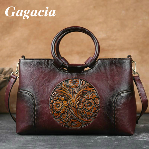 GAGACIA-Bolso de mano para mujer, bandolera de cuero de alta calidad, estilo chino, hecho a mano, en relieve ► Foto 1/6