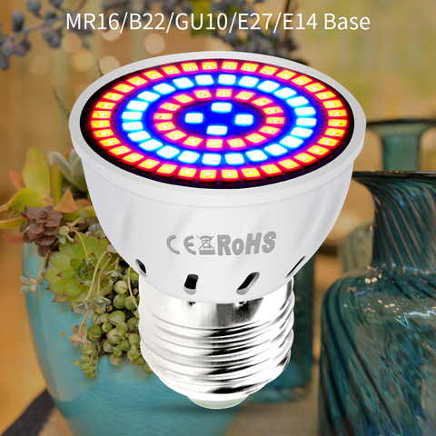 GU10 espectro completo E27 220 V E14 LED planta crecer luz bombilla MR16 Fitolampy Phyto lámpara para interior plantas de jardín carpa de B22 ► Foto 1/6