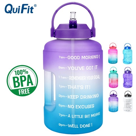 QuiFit-jarra de agua de boca ancha de plástico, 2.5L, 3.78L, galón, botellas con paja, libre de BPA, deporte, Fitness, gimnasio, viaje, soporte para teléfono ► Foto 1/6