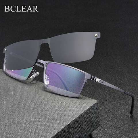 BCLEAR-Montura de gafas ópticas para hombre, con Clip, gafas de sol magnéticas polarizadas, graduadas, con borde completo ► Foto 1/6