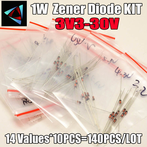 1W diodo Zener de 3V-V 27valuesX10 Uds = 270 Uds... IN4727-IN4755 componentes electrónicos Paquete de diodos Zener set de diodos surtidos ► Foto 1/2