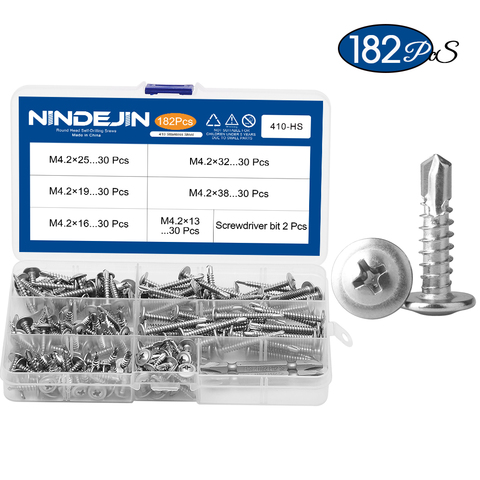 Tornillo de rosca de autoperforación de cabeza plana phillips, kit de arandela de acero inoxidable 182 m4.2, tornillo de cabeza de perforación con destornillador, 410 Uds. ► Foto 1/6