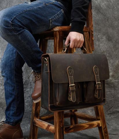 Crazy Horse-maletín Vintage de cuero genuino para hombre, bolso grande para portátil, bandolera de hombro, portafolio, funda de negocios ► Foto 1/6