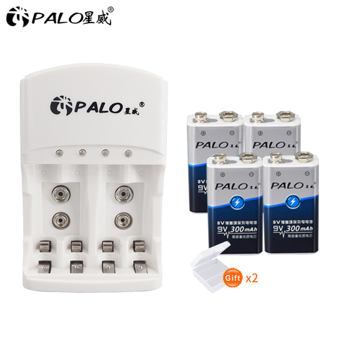 PALO 801 2 piezas 9v batería recargable 300mAh 9 V nimh batería 9 voltios + dedicado 2 ranuras cargador 9v AA AAA rápido para actuar ► Foto 1/6