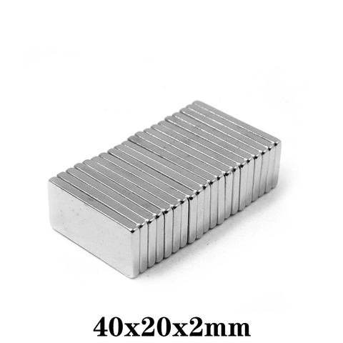 Imanes de tierras raras de 40x20x2mm, bloque largo Rectangular magnético de 40x20x2mm, imán de neodimio permanente de 40x20x2mm, 5 ~ 50 Uds. ► Foto 1/6