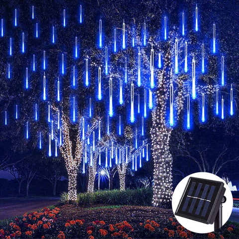 Luces solares LED de lluvia de meteoritos tira de luces festivas impermeable Luz de jardín 8 tubos 144 Leds decoración de Navidad boda ► Foto 1/6