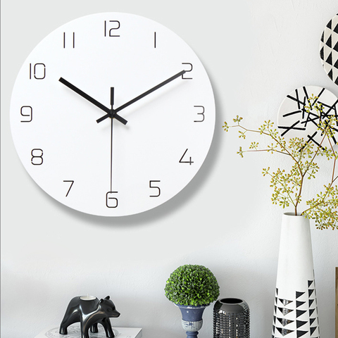 Reloj de pared de estilo nórdico, Relojes de pared silenciosos simples de moda para decoración del hogar, reloj de pared de tipo blanco puro, temporizador de diseño moderno de cuarzo ► Foto 1/6