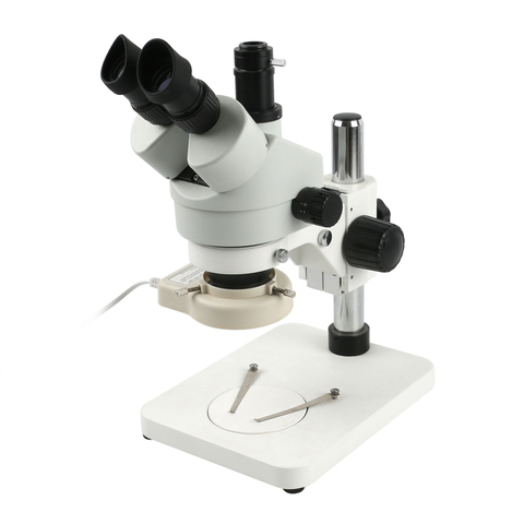 Microscopio estéreo Trinocular simul-focal 7-45X, Zoom continuo, luz 56LED, lente ocular WF10X20, adaptador C para reparación de soldadura PCB ► Foto 1/6