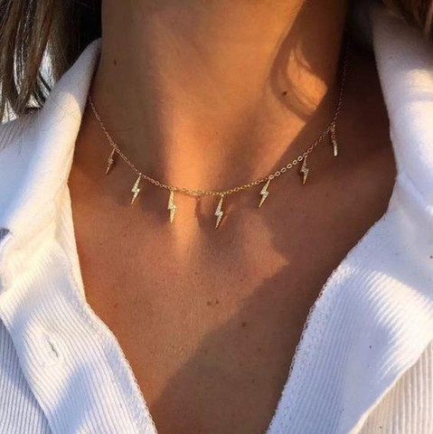 Collar con forma de relámpago para mujer y niña, colgante de Color dorado y plateado, joyería Bohemia clásica, Gargantilla con estilo ► Foto 1/6